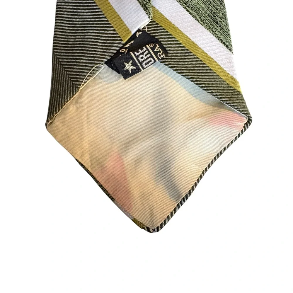 Vintage Commodore Trevira‎ Wide Tie – Green Striped Pattern 60